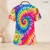 Women Plus Size Tie Dye Printed V Neck Short Sleeve Scrub Top With Front Pockets