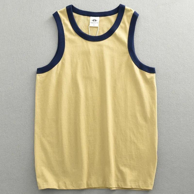 Herren Blau Orange Kontrastbesatz Rundhalsausschnitt Ärmelloses Tanktop