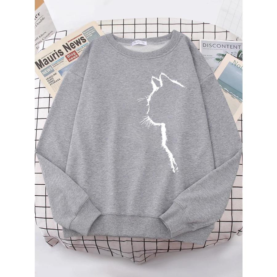 Simple Strokes of Cat Pet Print Hoody Womens Shoulder Drop All-match Hoodies Simple S-XXL Hoodie Street Quality Clothing Female
