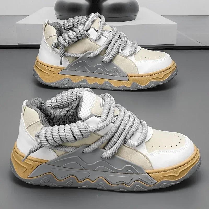 Herrenschuhe Koreanische Version Sportschuhe Mode Dicke Sohle Student Schnürschuhe Flache Sohle Rutschfest Komfort Skateboard Schuhe