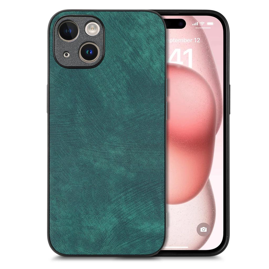 For iPhone 15 Plus Case Shockproof Slim Retro Leather Phone Back Cover