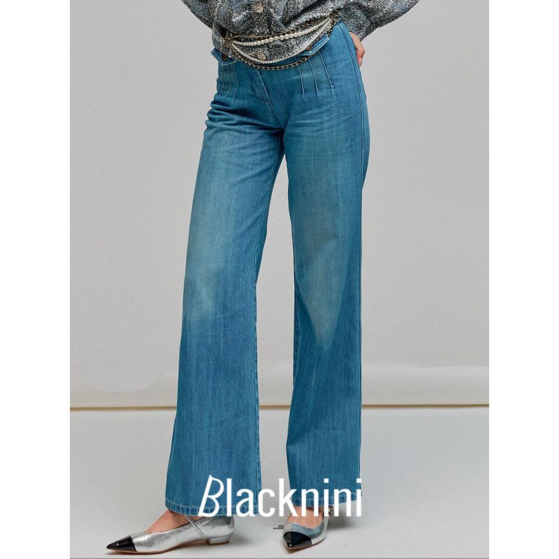 

Blacknini Инь WAF/ CLO Перекрестные Ручной Вязки Пояс Голова Импортные Выстиранные Окрашенные Джинсы Широкие Штанины Jeans S