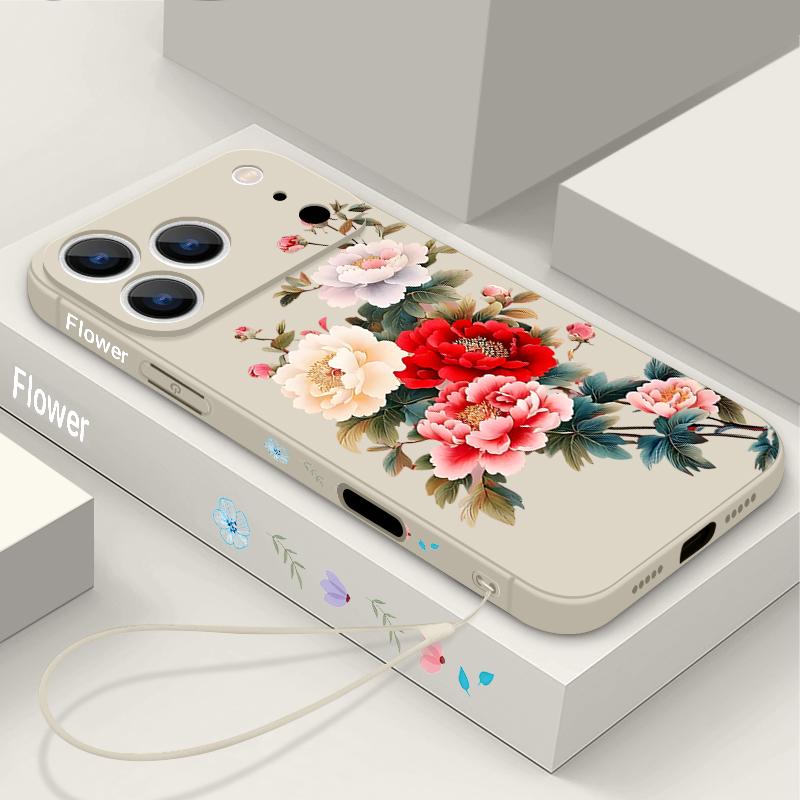 Little Flower Print Magnetic Phone Case For iPhone 17e 17 16 15 14 13 Pro Max 16e For Magsafe Wireless Charge Soft Lanyard Cover