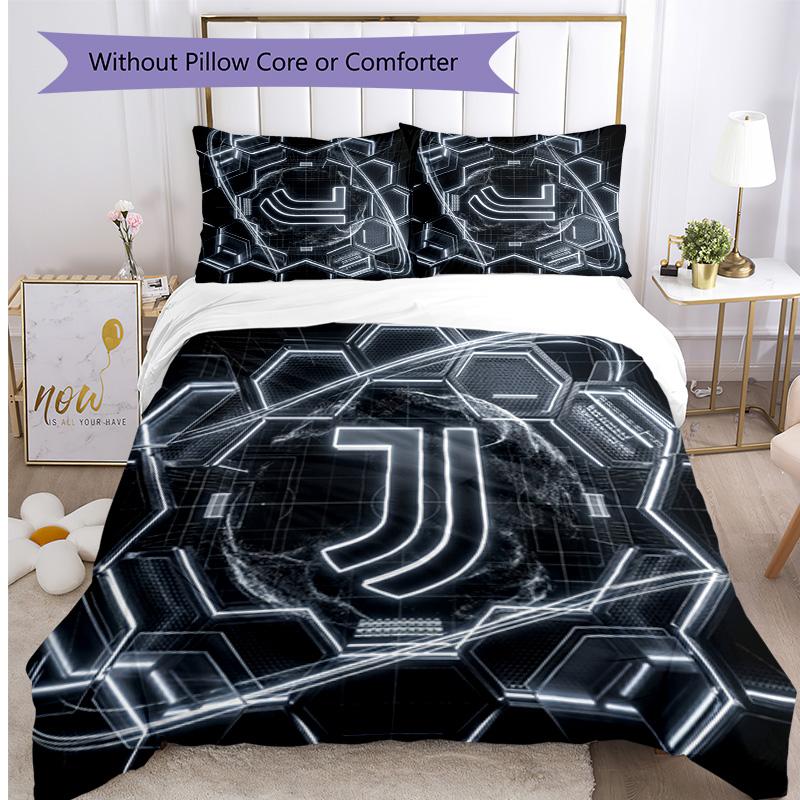 Juventus FC Pattern Printed 3PCS Bedding Set Soft Skin-Friendly Washable Duvet Cover & Pillowcases Set All Season Bedroom