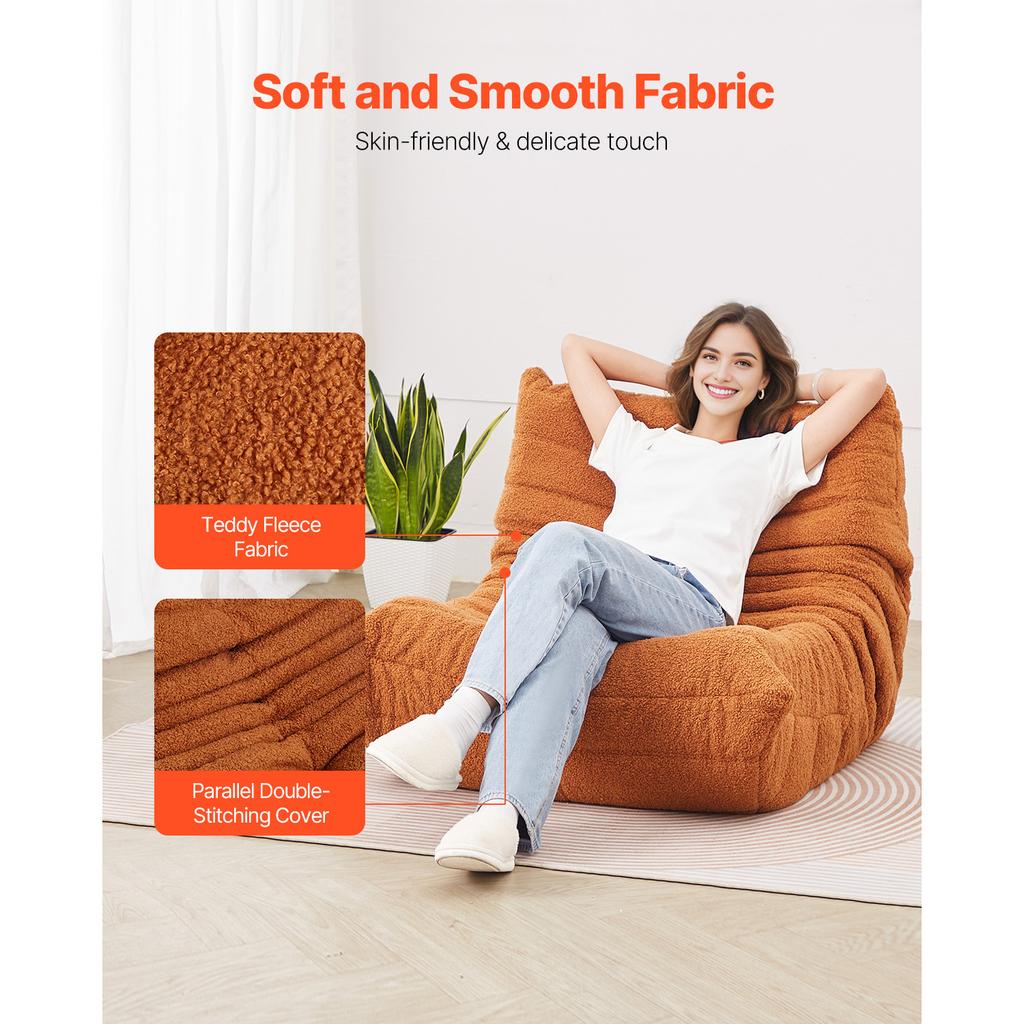 SucceBuy Bean Bag Chair L-Shaped BeanBag Chair with Soft Armrests & Storage Pocket 25D Memory Foam Filled for Bedroom Playroom