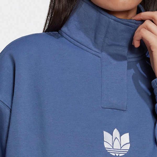 Adidas Originals Solid Logo Print Stand Collar Long Sleeve Sweatshirt Women Sweatshirt Blue GN2946