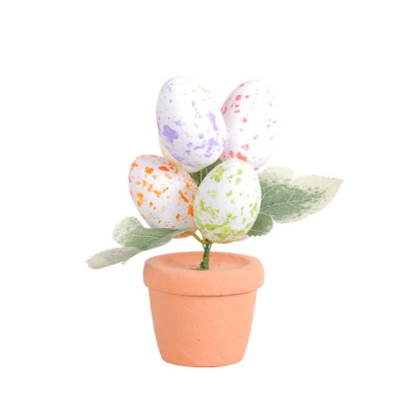 Easter Eggs Tree Tabletop Decor Potted Plant Ornaments Cartoon Printed Simulated Eggs Potted Plant Easter Desktop Decor