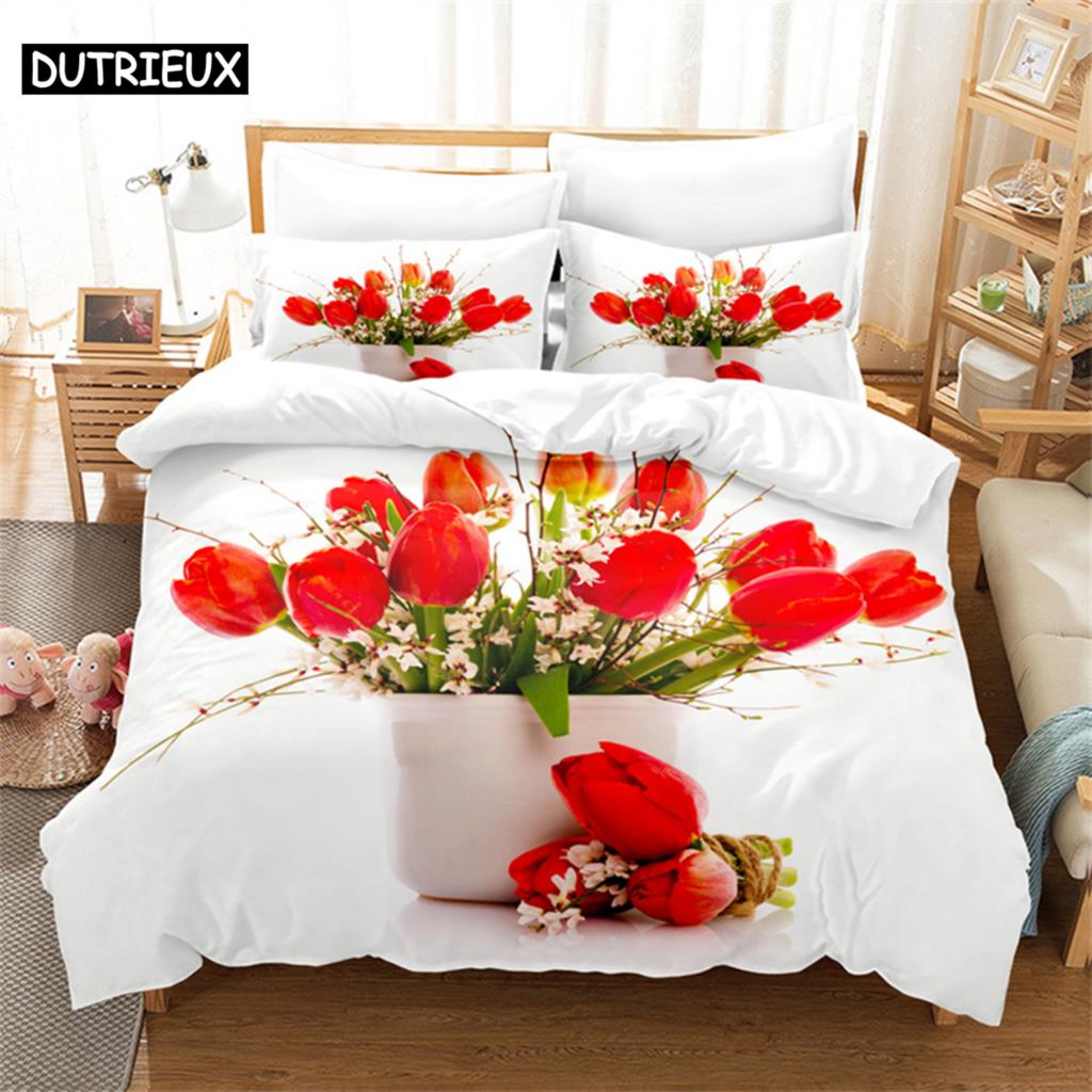 Set de lenjerie de pat Queen cu peisaj de lalele Husă de plapumă Set de pat pentru dormitorul copiilor Set husă de plapumă Mărime King Set husă de plapumă Seturi de lenjerie de pat