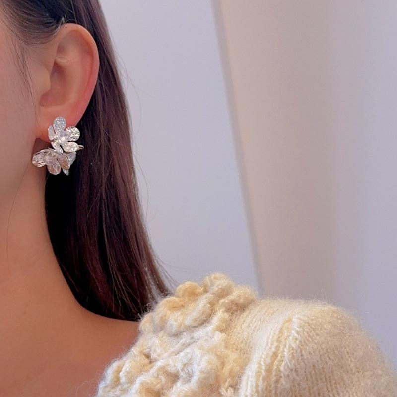  Exquisite Design Metal Flower Drop Earrings For Women Zircon Crystal Dangle Earrings Punk Party Ear Jewelry Personality Gifts