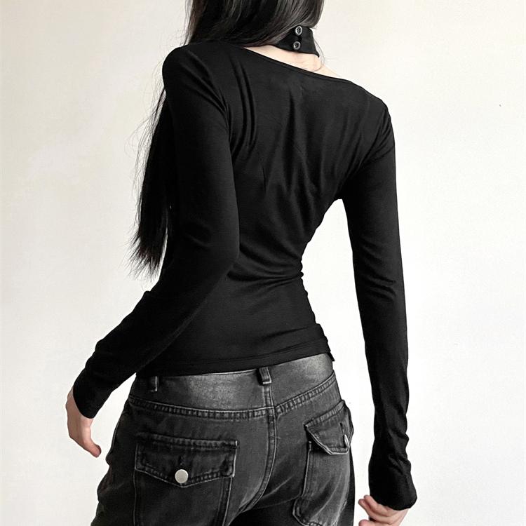 VAYLA Simple Thin Casual Soft All-match Tight Sexy Mature Beautiful High Street Women's Autumn Short Base Shirt Top