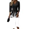Womens Casual V Neck Midi Dress Three Quarter Sleeve Back Zipper Halloween Print Dress
