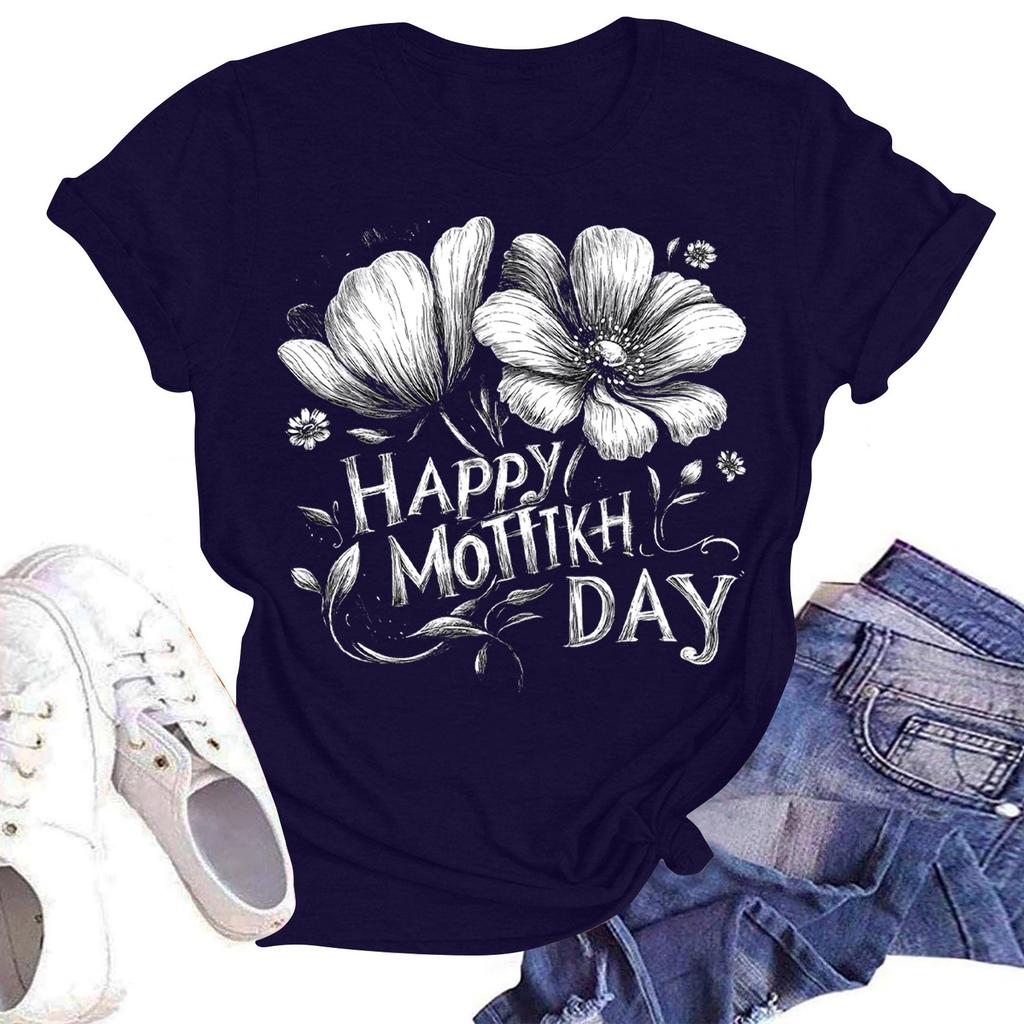 Women's Casual Fashion Street Slim Short Sleeve Mother's Day Printed T-Shirt Top