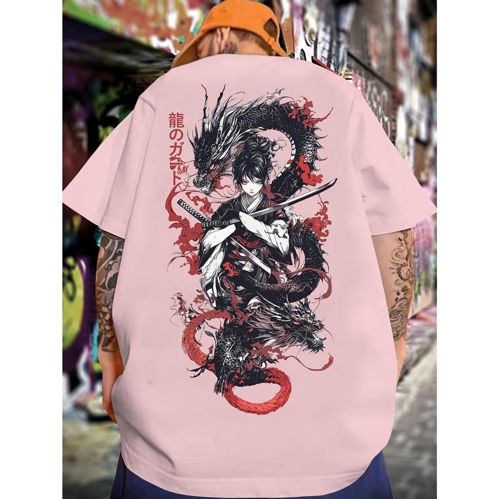 Samurai Dragon Graphic Tshirt Unisex Unisex Harajuku Streetwear Aesthetic Tee Casual Cotton Short Sleeve Tops