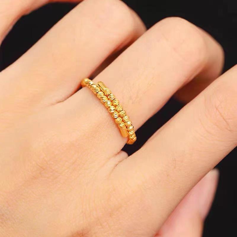 

Вьетнамское песочное золото Эластичное кольцо с золотыми бусинами - Женское модное открытое кольцо на палец, тонкий ободок