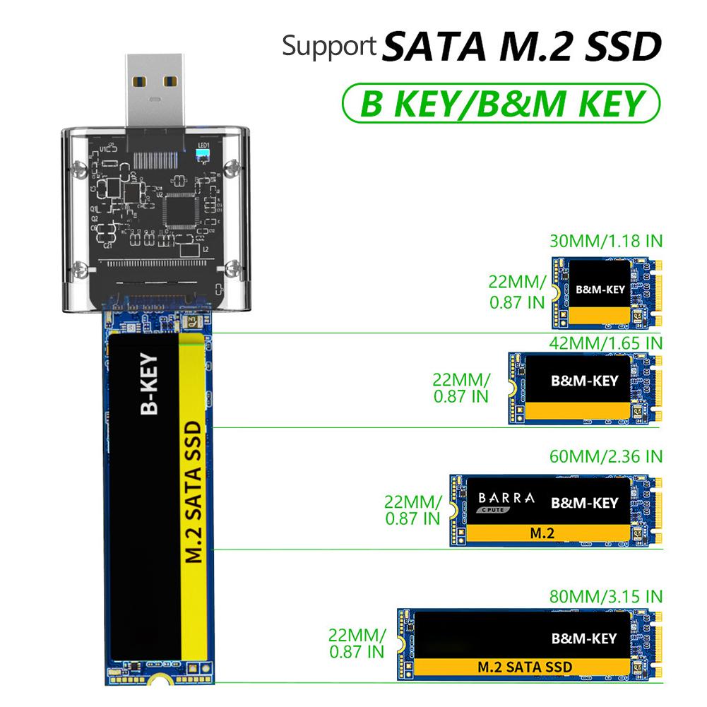 M2 SSD-Gehäuse M.2 auf USB 3.0 Gen 1 5Gbps Hochgeschwindigkeits-SSD-Gehäuse für SATA M.2 NGFF SSD 2242 2260 2280 Kartenadapter
