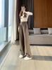 Women's High-Waisted Wide-Leg Drapey Trousers - Plus Size, Korean Style, Slimming, Floor-Length, Suited for Spring and Autumn.