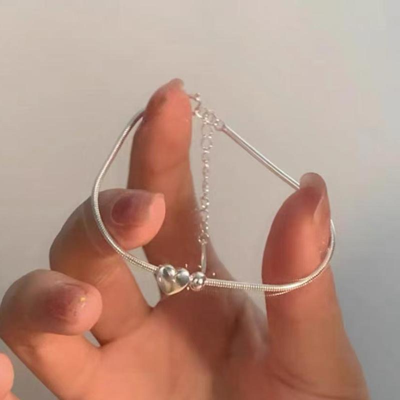 Silver Plated Heart Bead Metal Chain Charm Bracelet for Women Classic Fashion Jewelry Personality Accessories