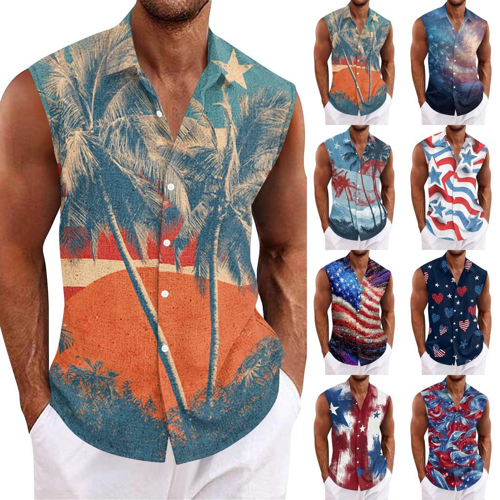 Men's Hawaiian Lapel Button-down Shirt T-shirt Top