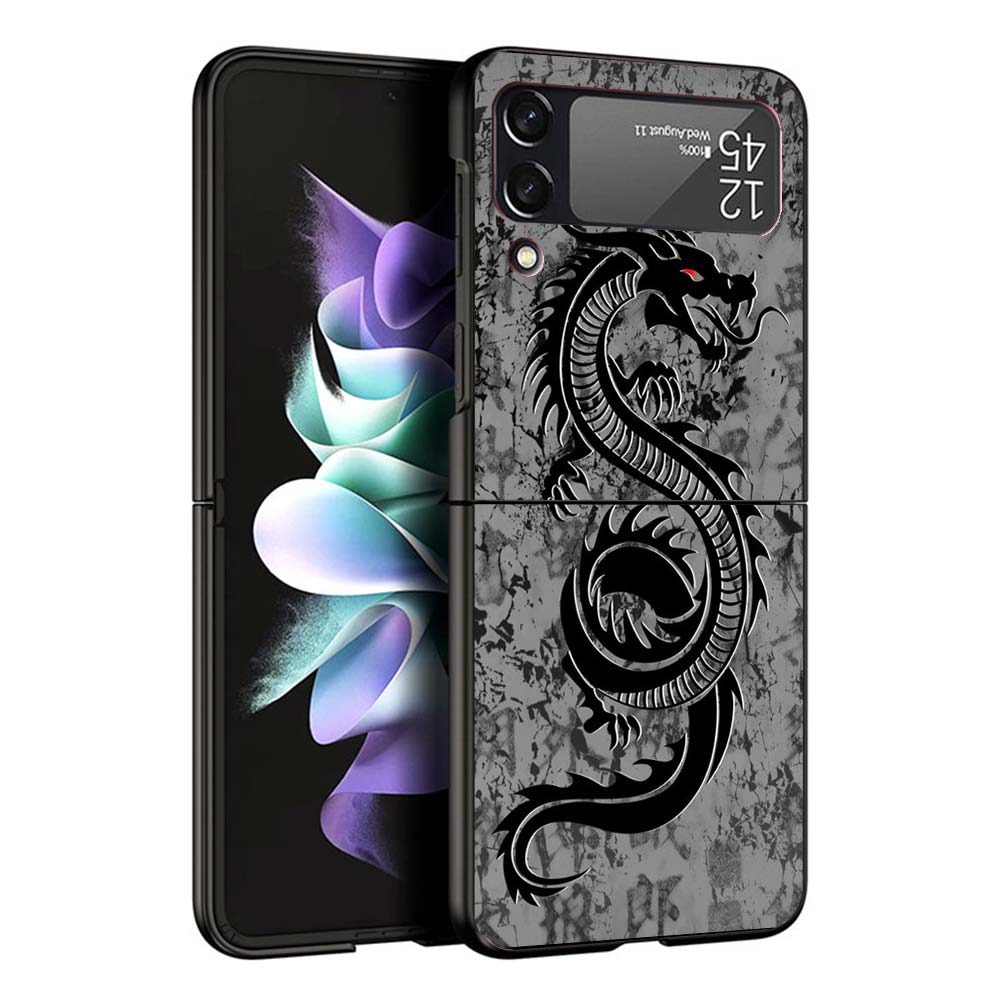 Asian Dragons Animal Tattoo Cool Hard Black Cover for Samsung Galaxy Z Flip 7 6 5 4 3 5G Phone Case Flip7 Flip6 Flip5 Flip4 Flip