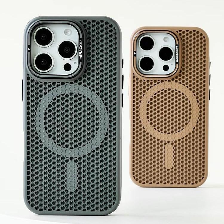 Applicable To iPhone17PROMAX Honeycomb Breathable Heat Dissipation Magnetic Lens Holder Mobile Phone Case Apple 16 Protective Case