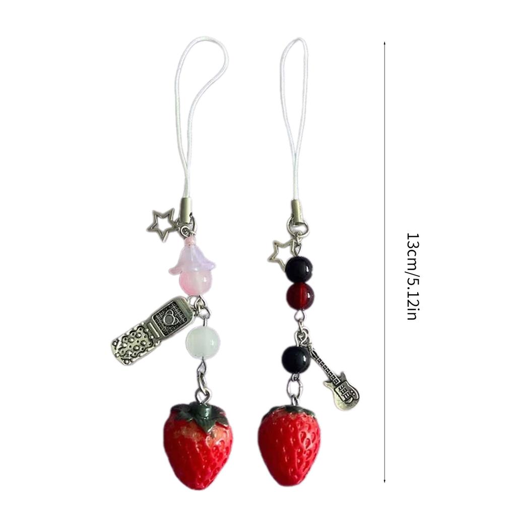 Strawberry Cellphone Chain Colorful Phone Charm Handmade Detachable Phones Lanyard Pendant Keychains for Wallet Bag