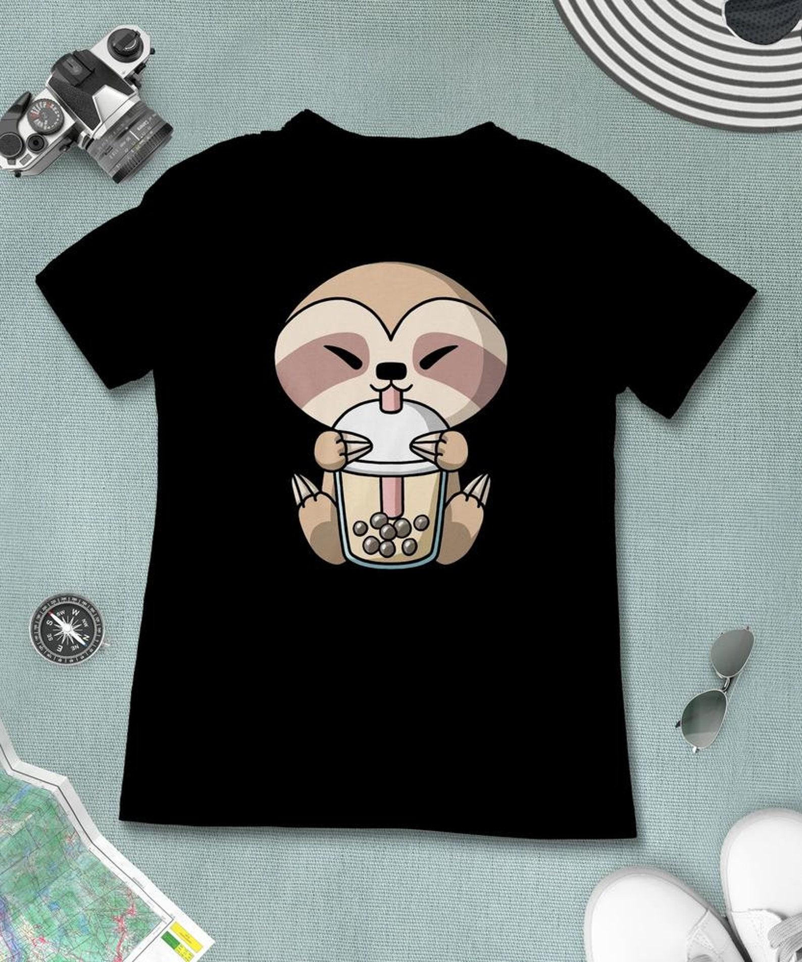 Boba Milk Tea Sloth T-Shirt, Funny Boba Milk Tea Shirt, Bubble Tea T-Shirt, Kawaii Japanese Anime Gift 2XL