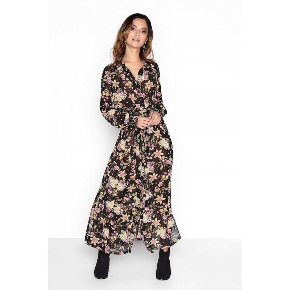 Girls On Film Womens/Ladies Black Floral Shirt Dress