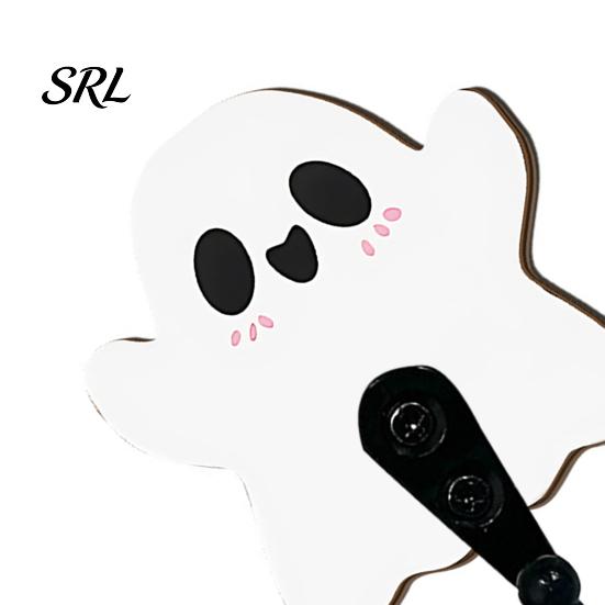 Small Bag Hanger for Bathroom Halloween Themed Wall Hook, Decorative Ghost Pattern Key Hanger, Self Adhesive Masks Backing Wood Base Hook Entryway