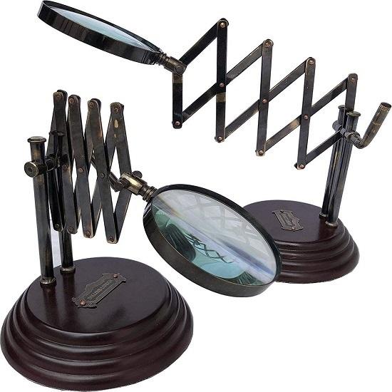 Desktop Vintage Style Desk Top Channer Magnifier Nautical Brass Magnifying Glass High Class Lens Adjustable Magnifying Stand Lamp On MDF Stand