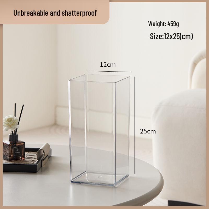 Transparent Acrylic Square Vase, Drop-Proof, for Flower Arrangements, Lucky Bamboo, and Elegant Decor in the Living Room