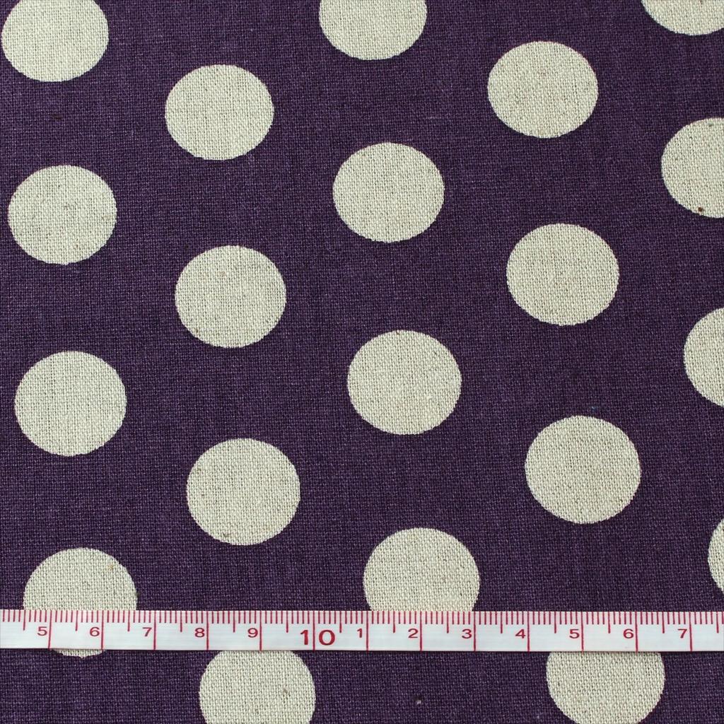 Nippon Chuko NBK Natural Print Large Dot 110cm Wide X 6m Cotton-Linen Fabric, Pattern, Cut, Purple, ICH29000-1H-6M