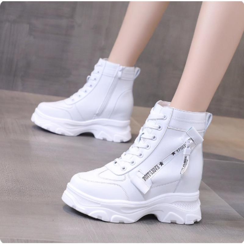 Mode 2025 Herbst High Platform Stiefel 8CM Hohe Absätze Damen Dicke Sohle Stiefeletten Leder Keil Sneakers Warm Halten Winter Plüschstiefel
