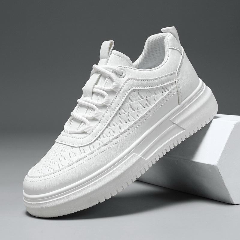 Spring Men's Breathable White Korean-Style Trendy Thick-Soled Casual Skate Shoes