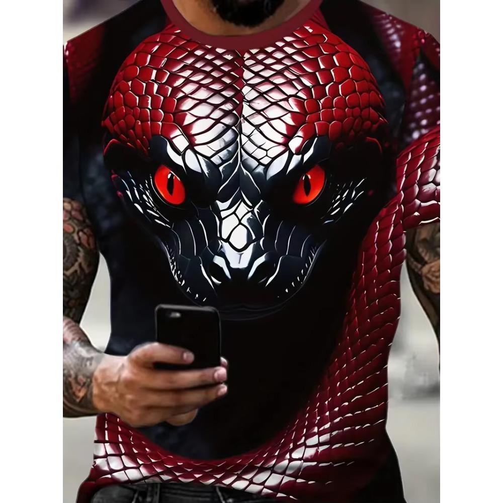 Summer Fashionable Snake 3D Print Comfortable Loose Short Sleeves T-shirt Loose Oversized Breathable Versatile Leisure Men T-shirt