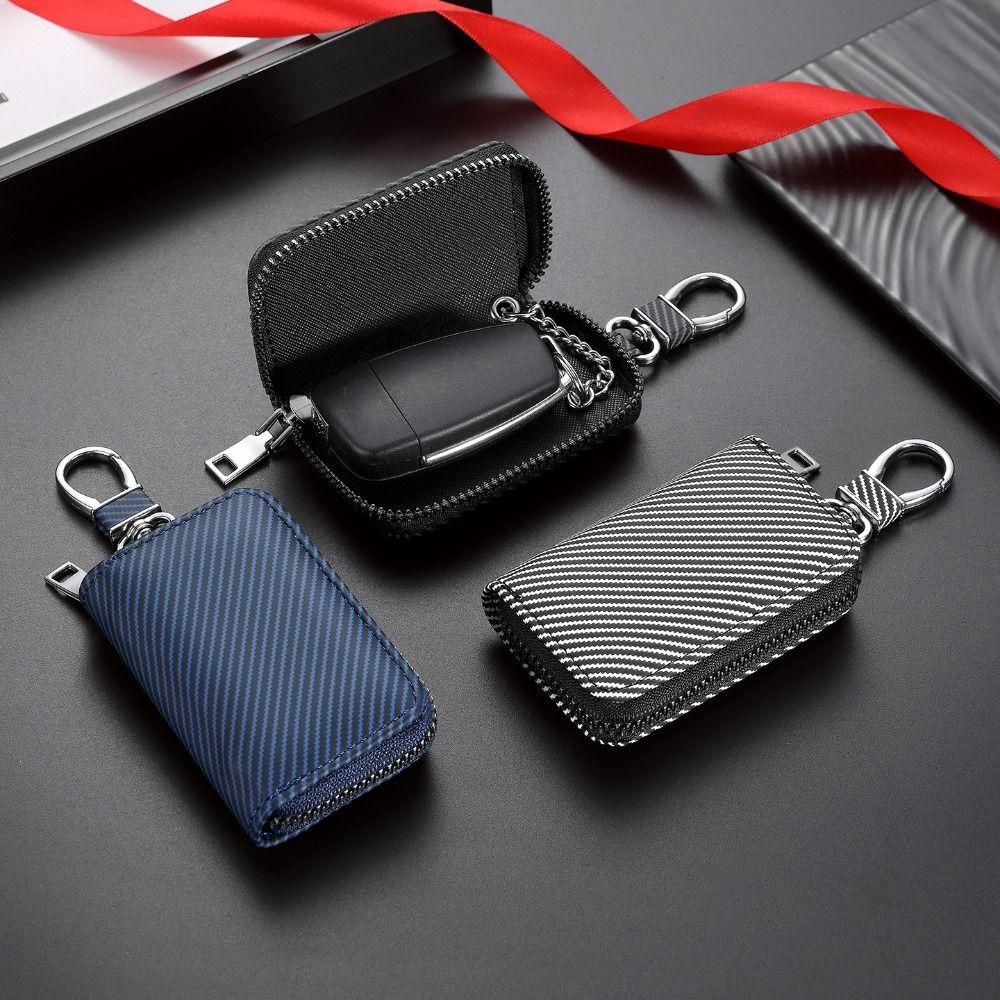 With Keyring Car Key Cover Twill PU Leather Zipper Key Case Fashion Mini Car Key Bag  Key Storage