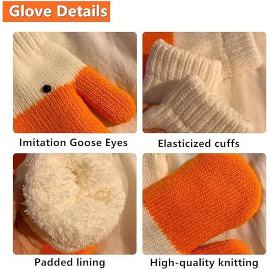 Funny Big Goose Knitted Mittens Cute Animal Fingerless Gloves Warm Soft Winter Handwear for Kids Adults Outdoors Novel Gifts