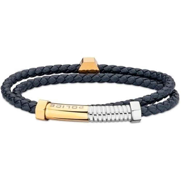 Bracelet - POLICE - Dvojitý Kožený Náramek Bolt PEAGB2211244 - Cuir Marron - Design Contemporain - Mixte