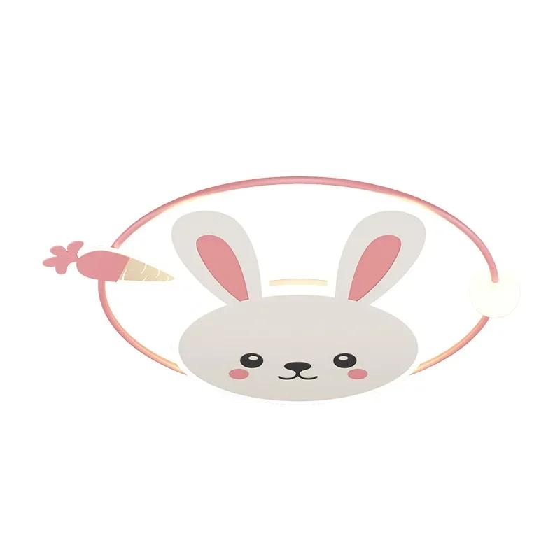 Nordic Children's Crescent Moon White Rabbit Ceiling Lamp Chandelier for Kids Room LED Lighting Home Decor Study Attic