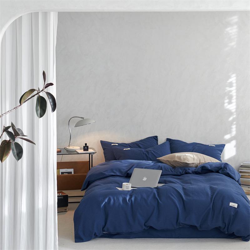 Waffle Weave 4-Piece Set: Modern Style, 60s Pure Cotton, Solid Color Bed Sheets, Pure Cotton Duvet Cover, Light Luxury Bedding