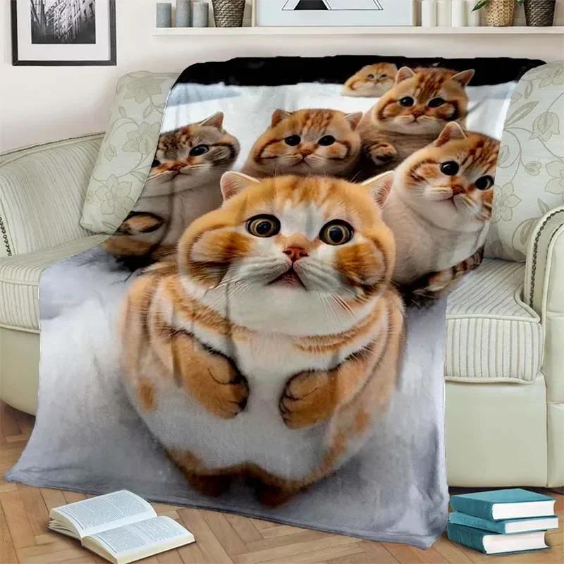 Warm and Cozy Cute Cat Pattern Flannel Blanket for Couch, Bed, Sofa, Office - Soft and Soothing Digital Printing Throw Blanket