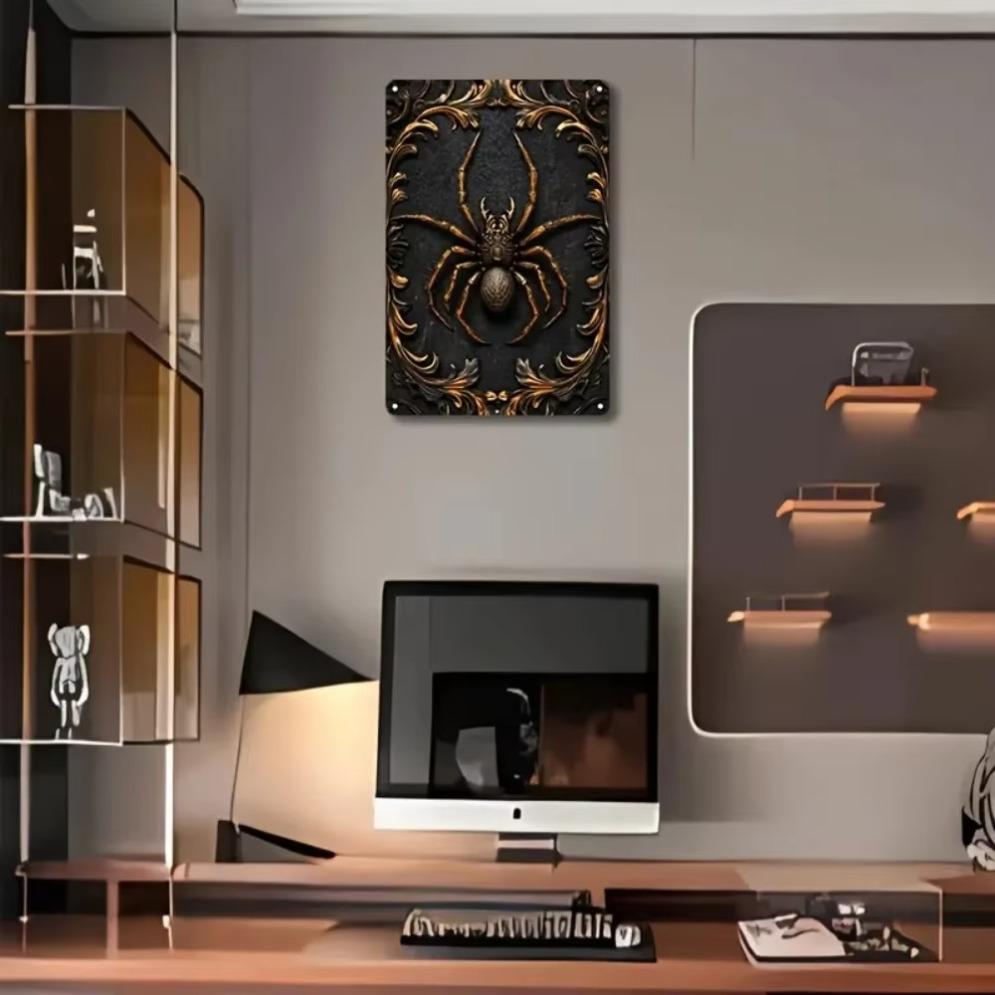 Retro Iron 2DGoldenSpiderCo Vintage Insect Decorative Sign  Aluminum Wall Hanging with 3D Golden Spider Decorative Poster