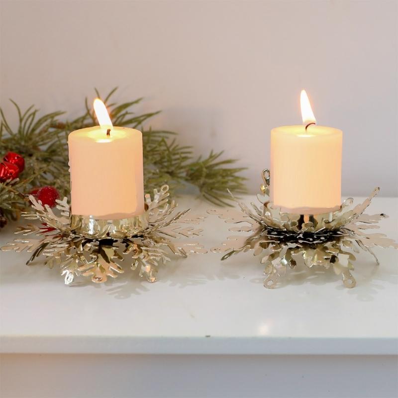 Iron Candle Holders Stand with Christmas Snowflake Star Butterfly Tree Pattern Candlestick for Home Tabletop Decoration