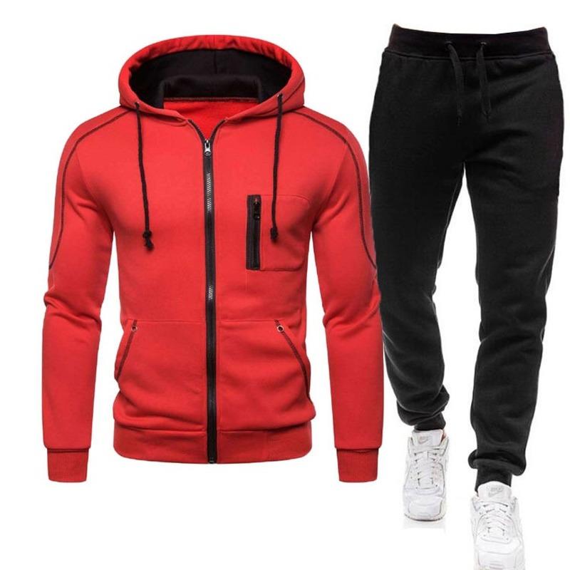 HUOJING Leisure Suits Mens Solid Tracksuits Jogging Hooded Sweatshirt Hoodies Multi-Pocket Cargo Pants