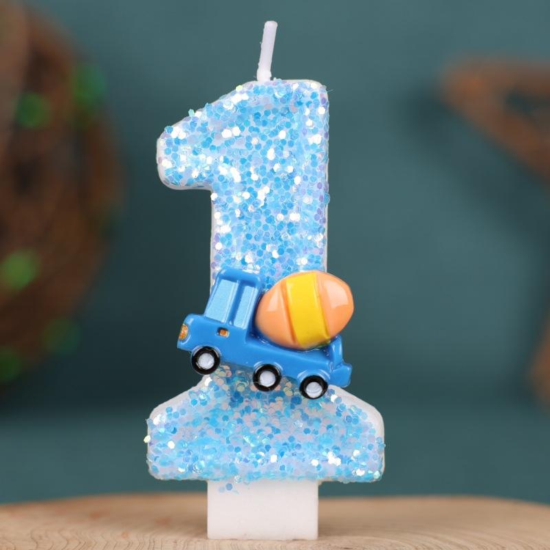 Engineering Vehicle Theme Birthday Number Candle Creative Insert Cake Decoration Handmade Number Candle 0-9