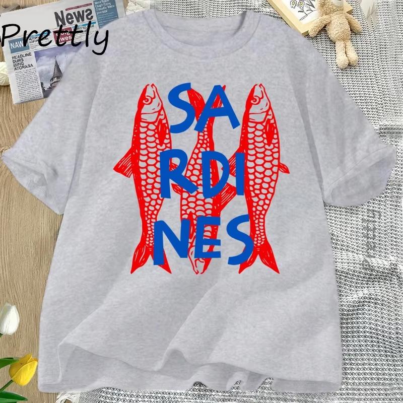 

Streetwear Cool Tees Sardines Graphic Tee Trendy Fish Tshirt Casual Short Sleeve Cotton T Shirt Streetwear Round Neck Tshirt 4XL