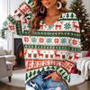 Women's V-Neck Long Sleeve Christmas Printed Lightweight Top for Spring and Summer