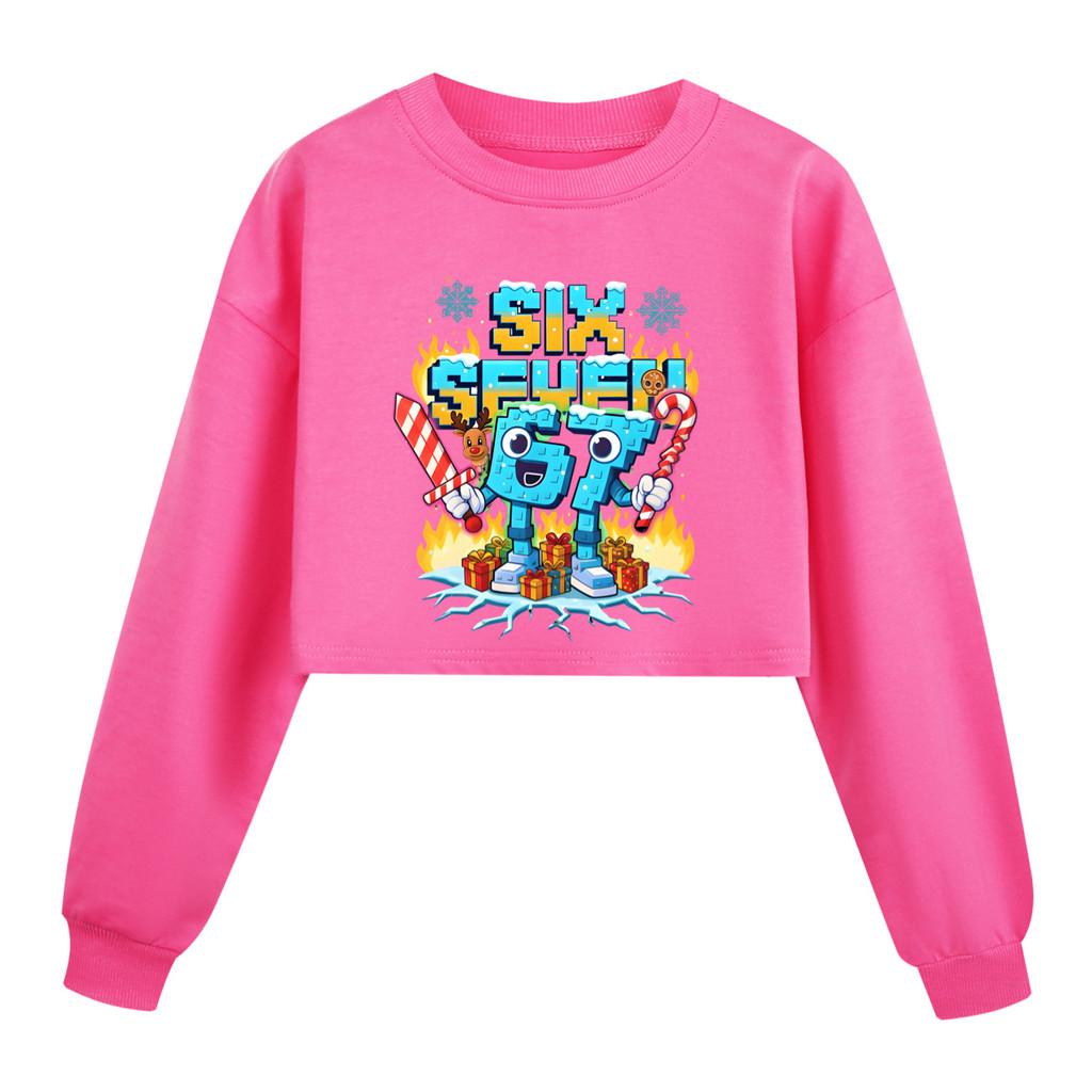 

5193 Kids Girls Steal a Brainrot 67 Six Seven Printed Casual Long Sleeves Round Neck Sweatshirt Top 170cm рожевий червоний колір