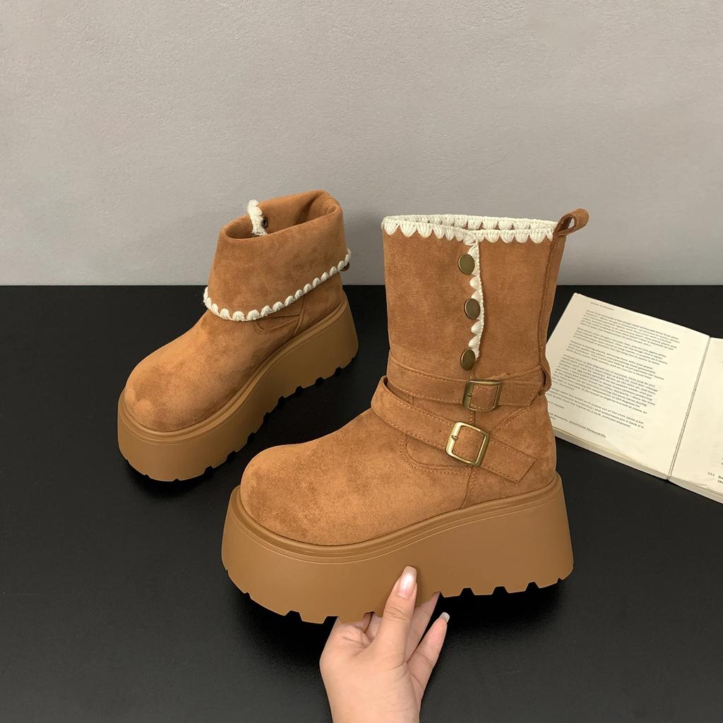 Winter Platform Thick Sole Women Snow Boots Height Increase Punk Style Women's Shoes Female Slip On Warm Cotton Short Booties