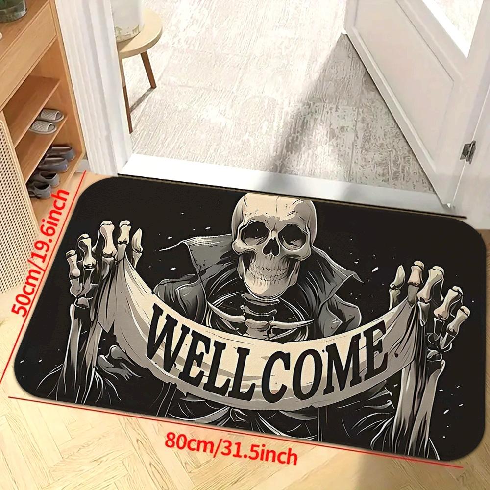 Halloween Easter Doormat Skull Welcome Mat Non-Slip Backing Indoor Outdoor Washable Floor Mat for Porch Entryway Home Holiday