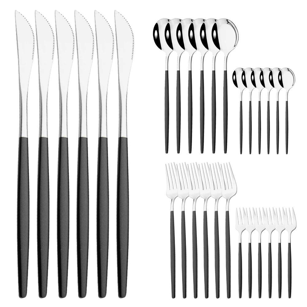 30Pcs Stainless Steel Flatware Cutlery Set Dinner Rose Dinnerware Set Knife Fruit Fork Spoon Kitchen Tableware Silverware Set